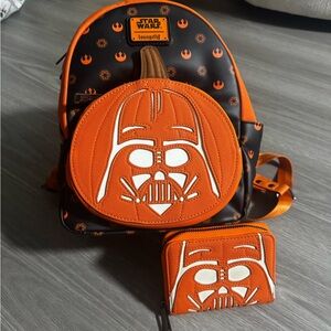 Loungefly Star Wars Black and Orange Backpack and Wallet Set